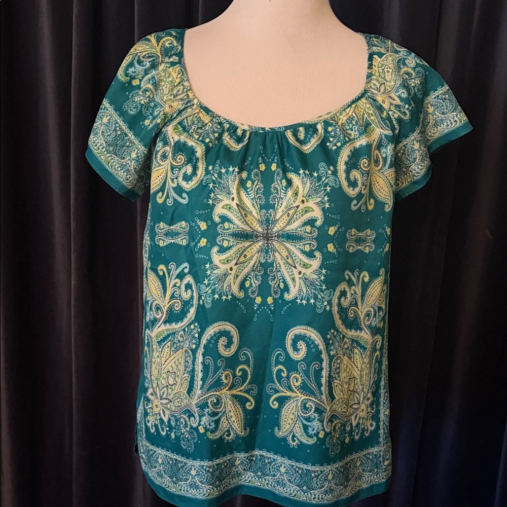 LOFT Teal and Yellow Paisley Blouse